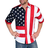 Scully Men's S/S Patriot Western Button Down Shirt in Bold Stars & Stripes
