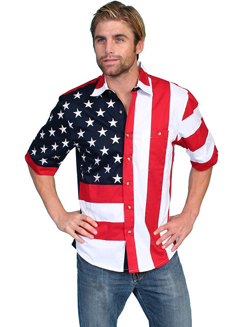 Scully Men's S/S Patriot Western Button Down Shirt in Bold Stars & Stripes