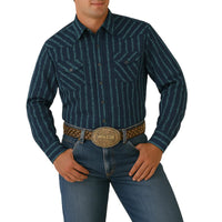 Cinch Men's L/S Modern Fit Floral Stripe Western Snap Shirt in Navy