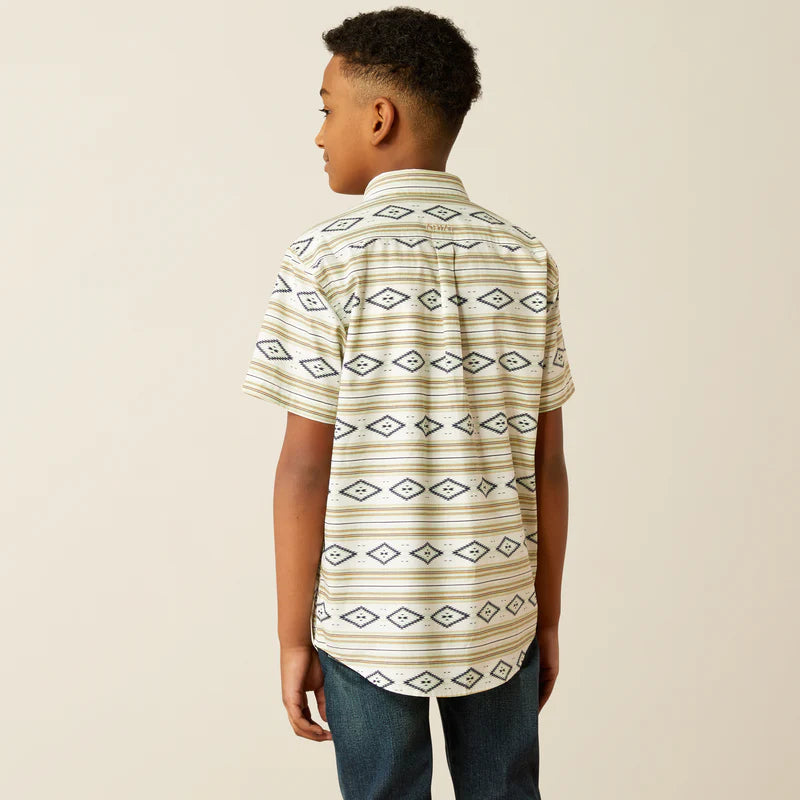 Ariat Boy's S/S Christopher Classic Fit Western Button Down Shirt in Mint