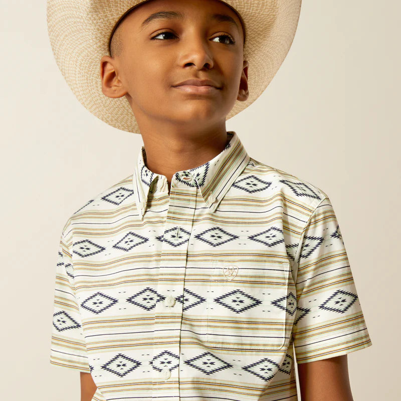 Ariat Boy's S/S Christopher Classic Fit Western Button Down Shirt in Mint