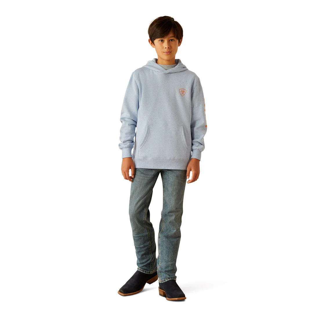 Ariat Youth Boy's Logo Hoodie in Light Blue Heather