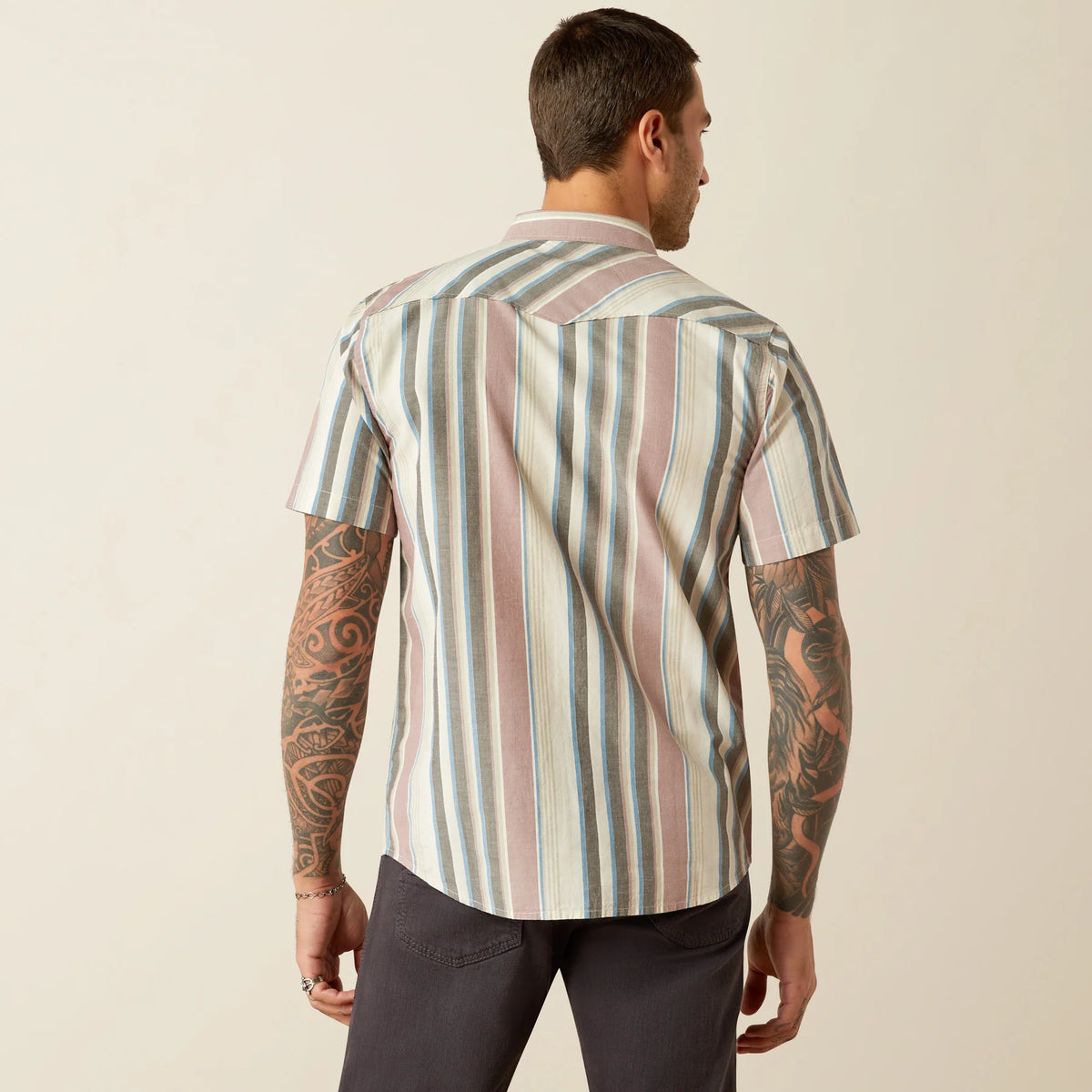 Ariat Men's S/S Southwest Stripe Hughie Retro Fit Western Button Down Shirt in Grey (Available in Tall Sizes)