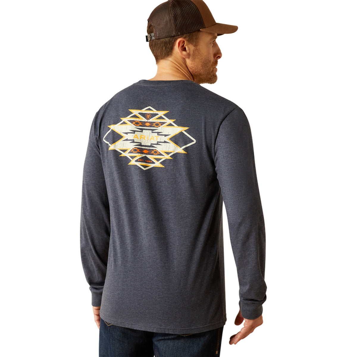 Ariat Men's Saltillo Lockup Graphic L/S T-Shirt in Navy Heather