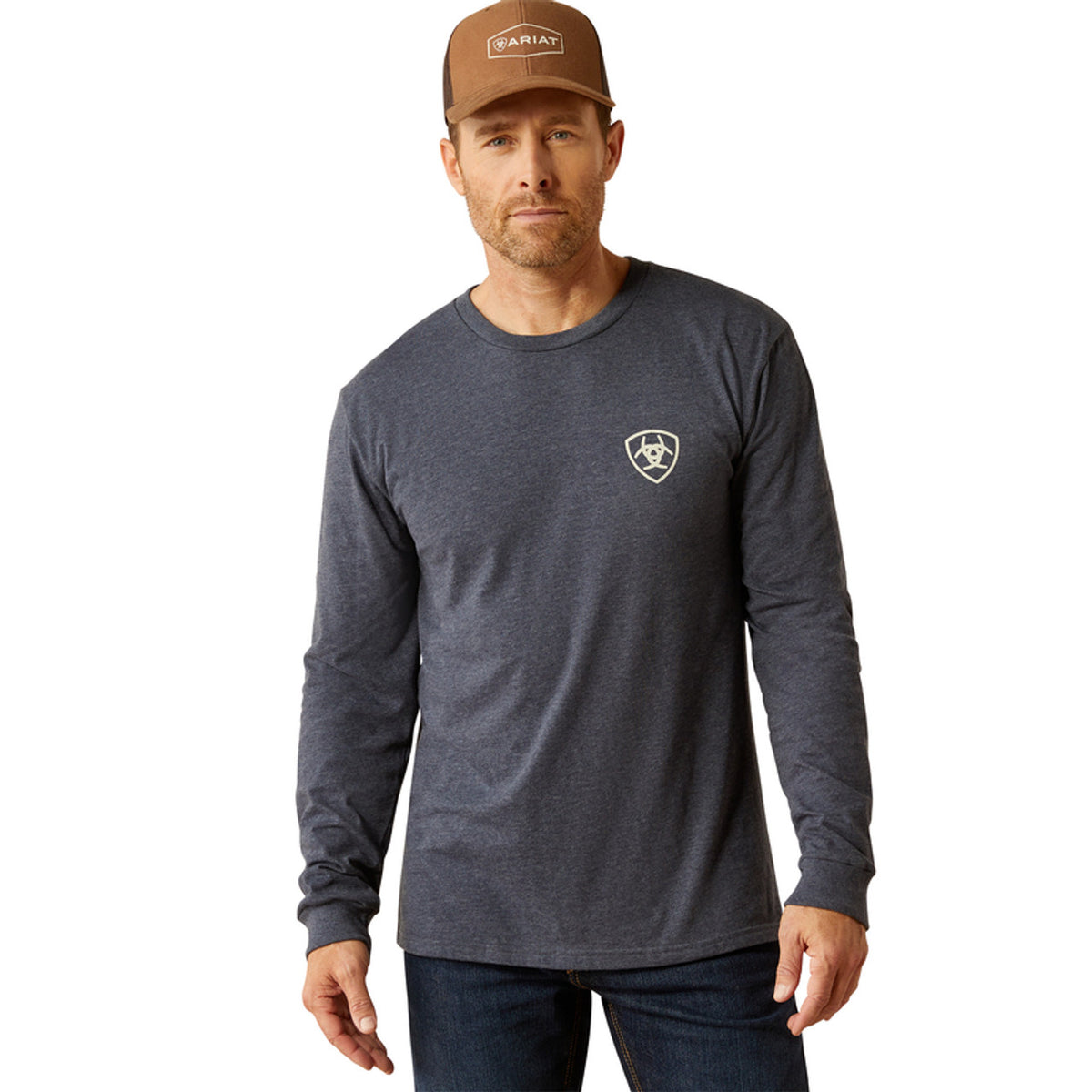 Ariat Men's Saltillo Lockup Graphic L/S T-Shirt in Navy Heather