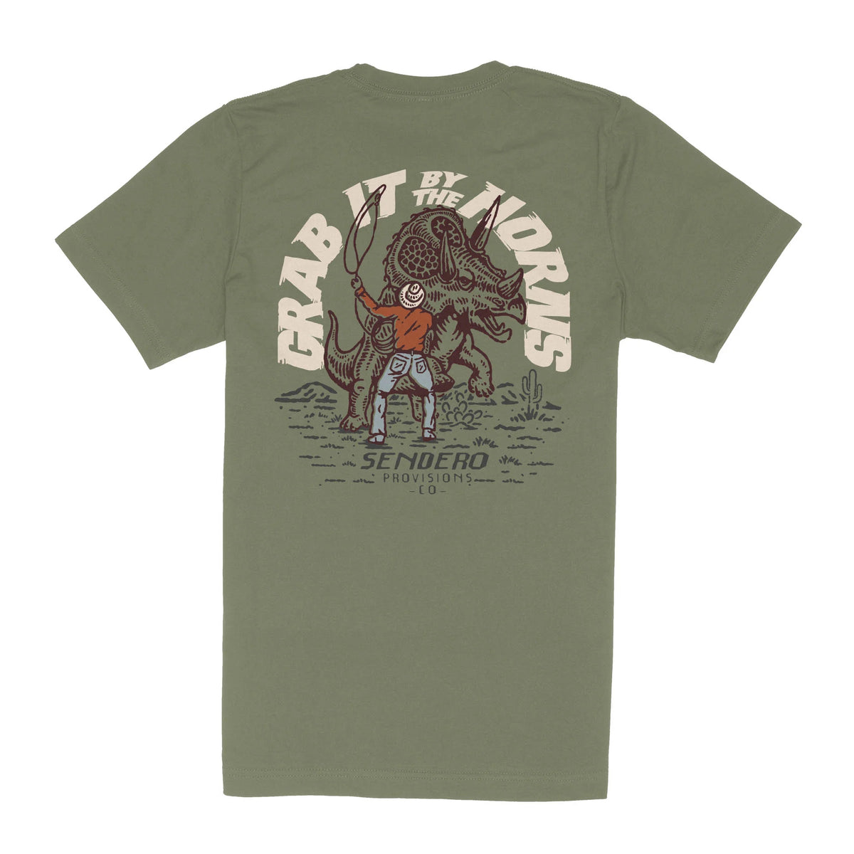 Sendero Provisions Co. Men's "Triceratops" Graphic T-Shirt in Sage