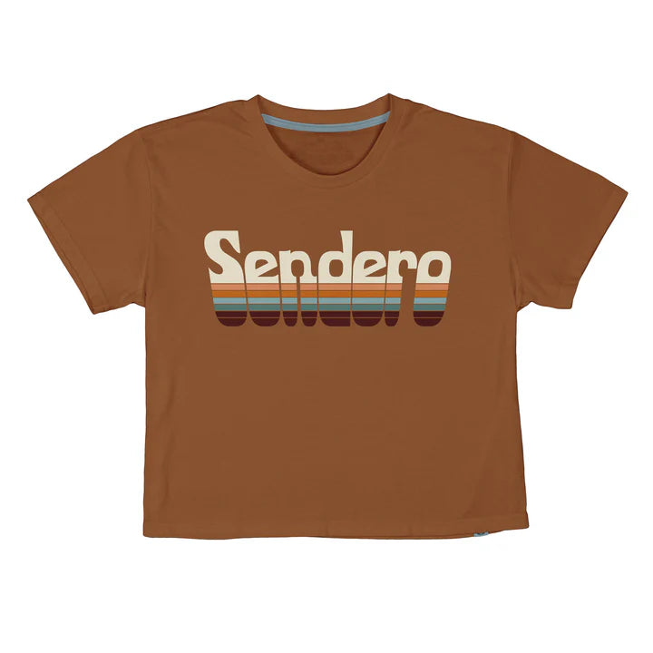 Sendero Provisions Co. Women's Retro Logo Boxy Cropped T-Shirt in Meerkat