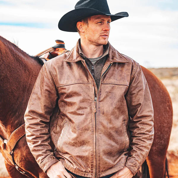 STS Ranchwear Men's Rifleman Leather Jacket in Chestnut