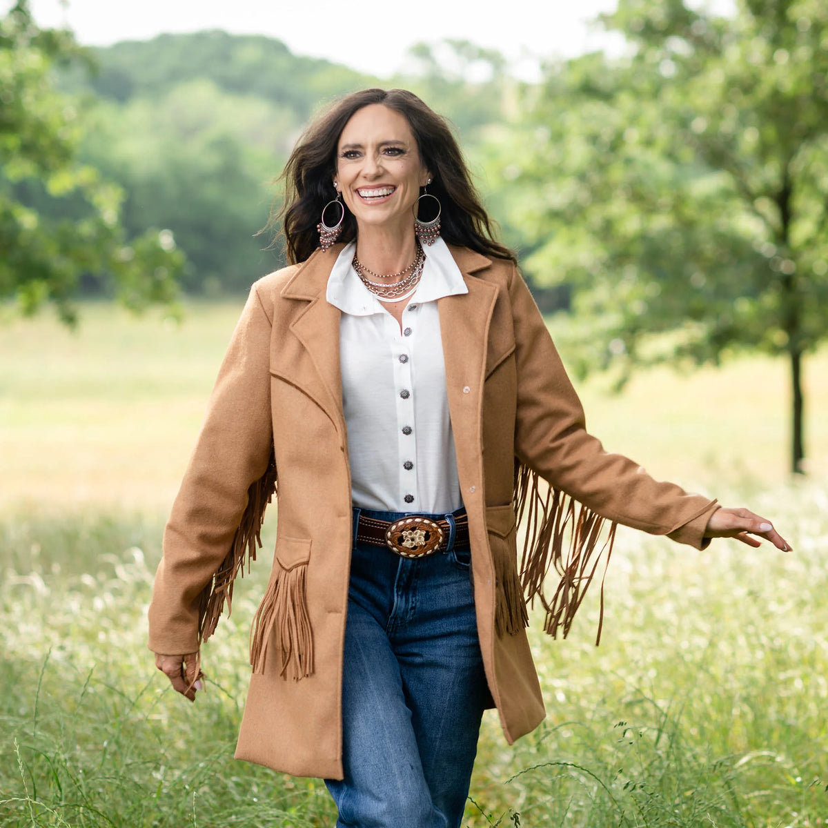 STS Ranchwear Women's Hattie Wool Fringe Coat in Chestnut