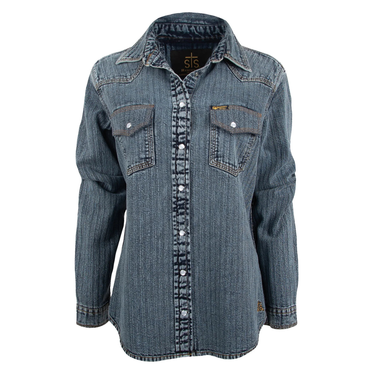 STS Ranchwear Women's Duke Western Denim Snap Shirt in Medium Wash