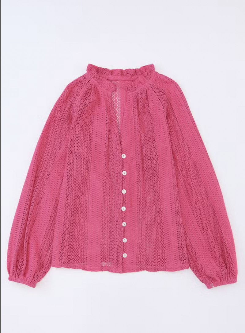 Women’s Lace Long Sleeve Blouse in Pink