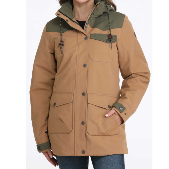 Cinch Women's Hooded Barn Coat in Brown/Olive