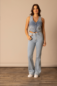 Kimes Ranch Women's Candace Faded Pinstripe Denim Vest in Light Wash