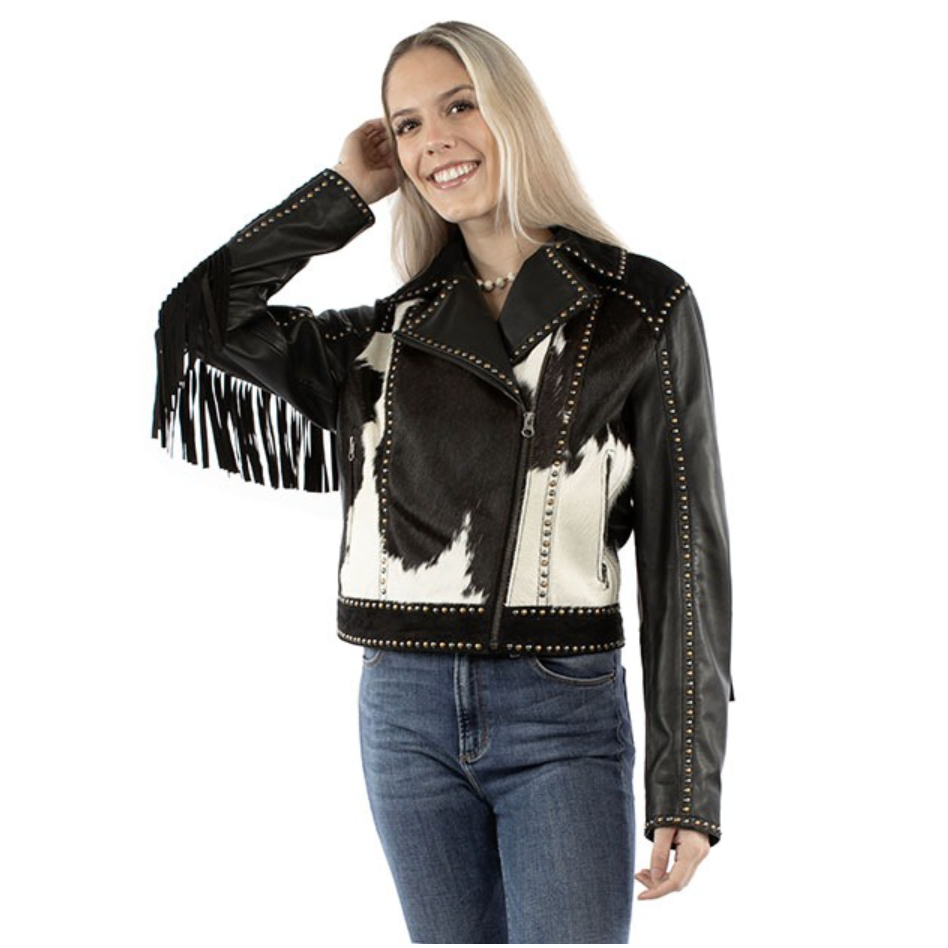 Scully Women's Studded Cowhide Fringe Leather Jacket in Black