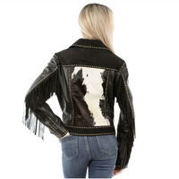 Scully Women's Studded Cowhide Fringe Leather Jacket in Black