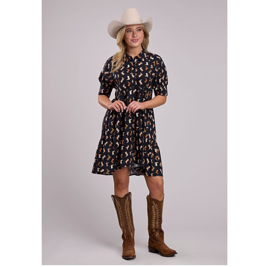 Roper Women's Boot Print Baby Doll Dress in Black