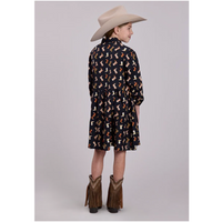 Roper Girl's Boot Print Peasant Dress in Black
