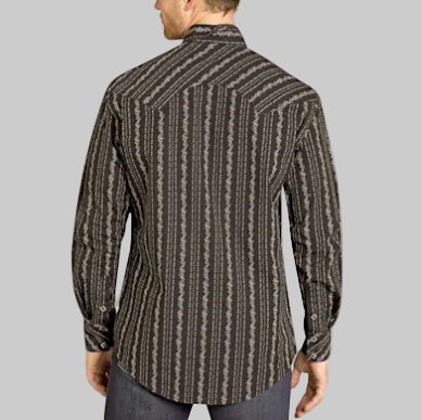Rock & Roll Denim Men's L/S Wallpaper Print Western Snap Shirt in Black