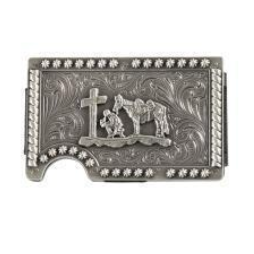 3D Men's RFID Block Cowboy Prayer Utility Wallet in Silver