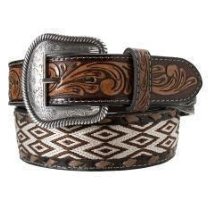 Nocona Men's Tapered Diamond Embroidered Brown Belt