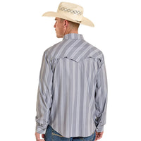 Rock & Roll Denim Men's L/S TEK Stripe Snap Shirt in Grey