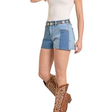 Rock & Roll Denim Women's High Rise Color Block Shorts