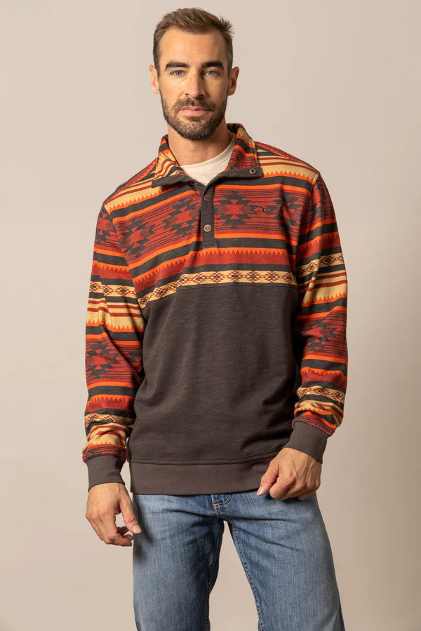 Kimes Ranch Men's Tack Quarter Button Pullover in Brown