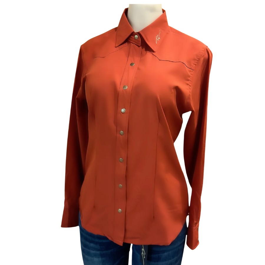 CC Western Women's Signature L/S Solid Western Snap Shirt in Rustic Orange