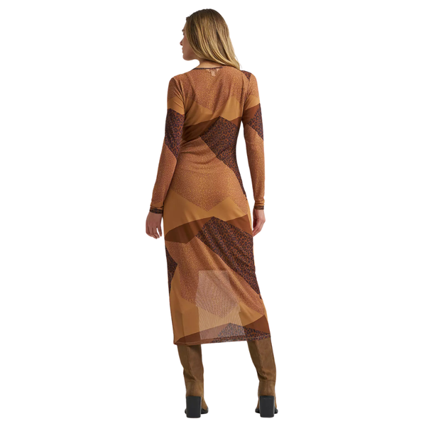 Wrangler Retro Women's L/S Leopard Print Mesh Maxi Dress in Brown