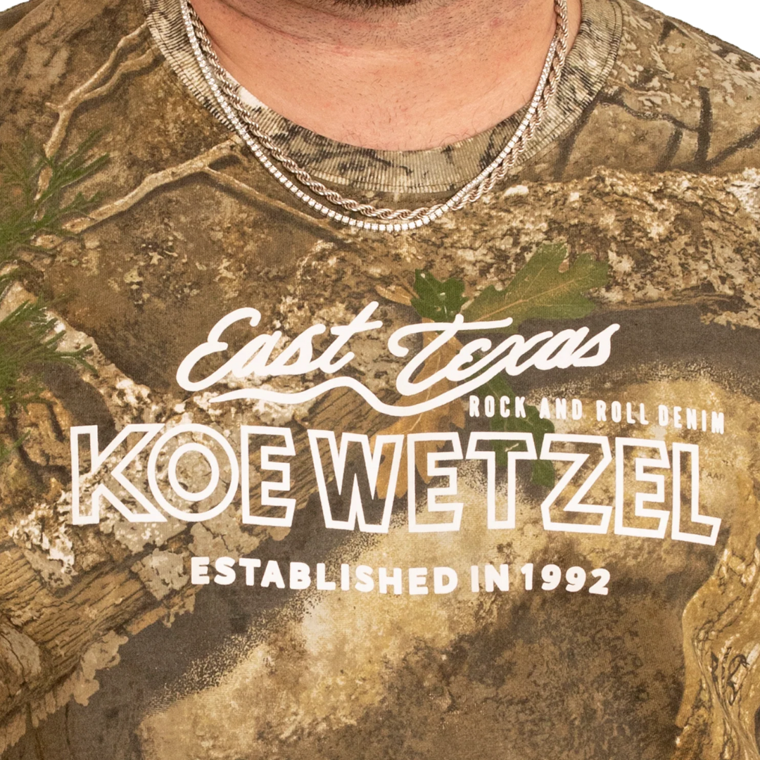 Koe Wetzel x Rock & Roll Denim Unisex East Texas Rock & Roll T-Shirt in Camo