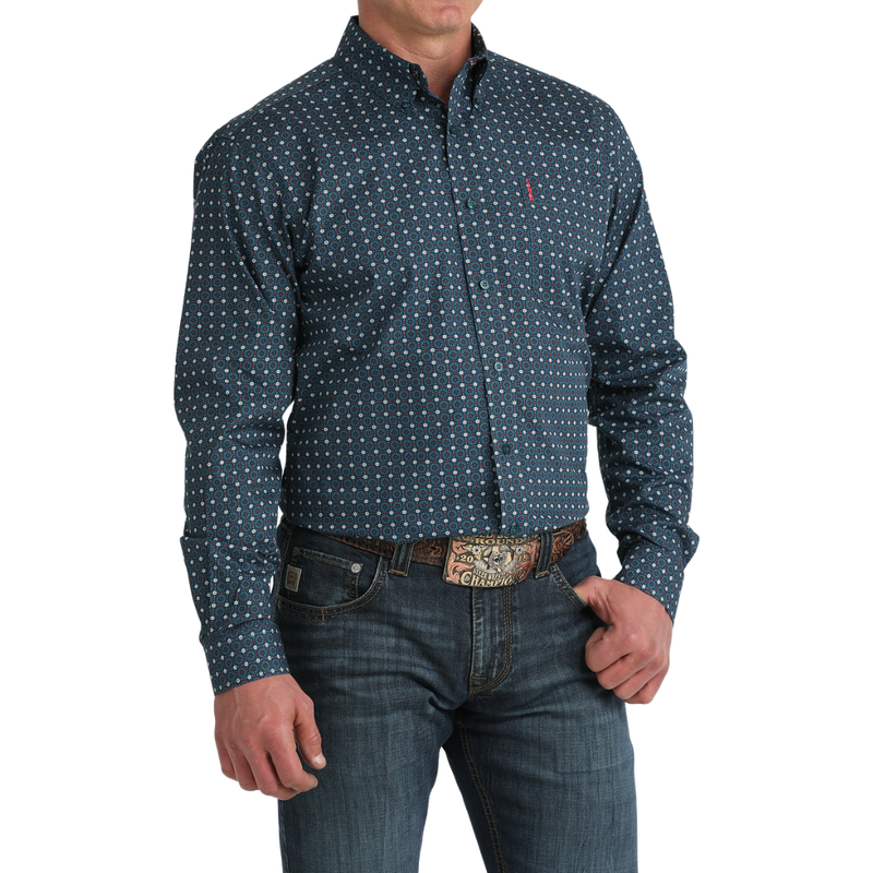 Cinch Men's L/S Modern Fit Blue Medallion Print Western Button Down Shirt