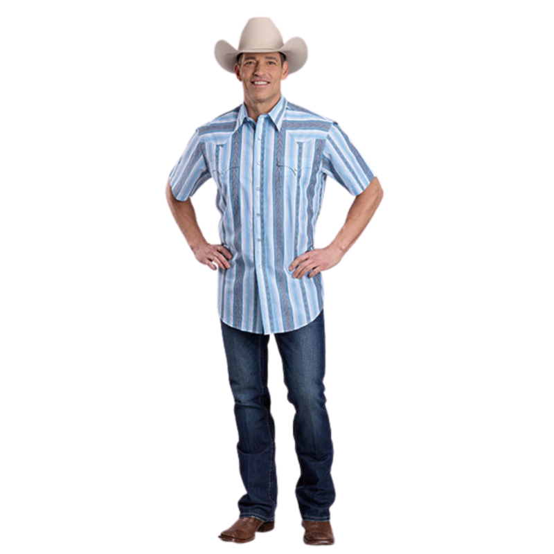 Roper Men's S/S Vertical Performance Yarn Dyed Stripe Snap Shirt