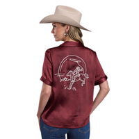 Stetson Women's S/S Satin Pearl Snap Blouse in Wine