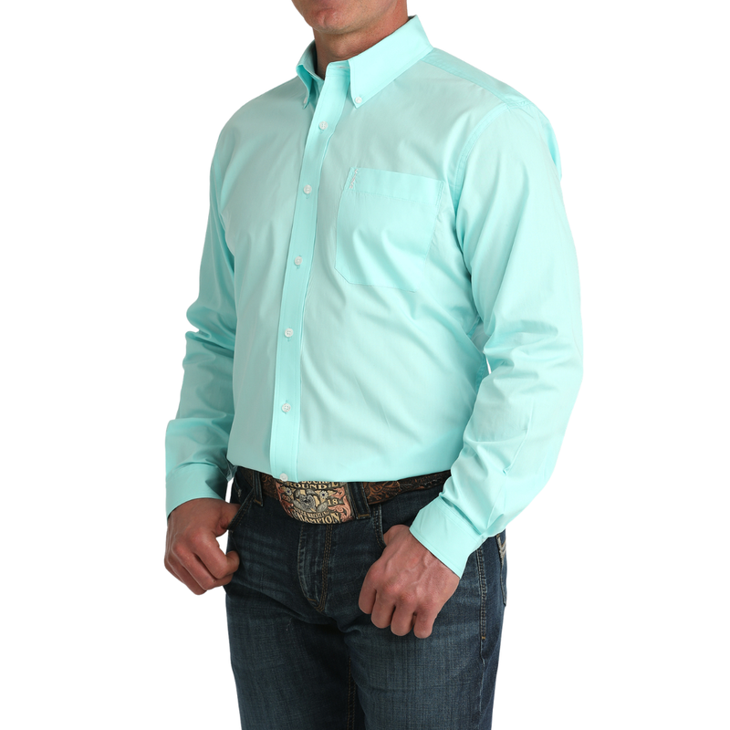 Cinch Men's L/S Modern Fit Solid Western Button Down Shirt in Aqua Blue