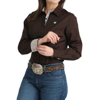 Cinch Women's L/S Stretch Western Button Down Shirt in Brown