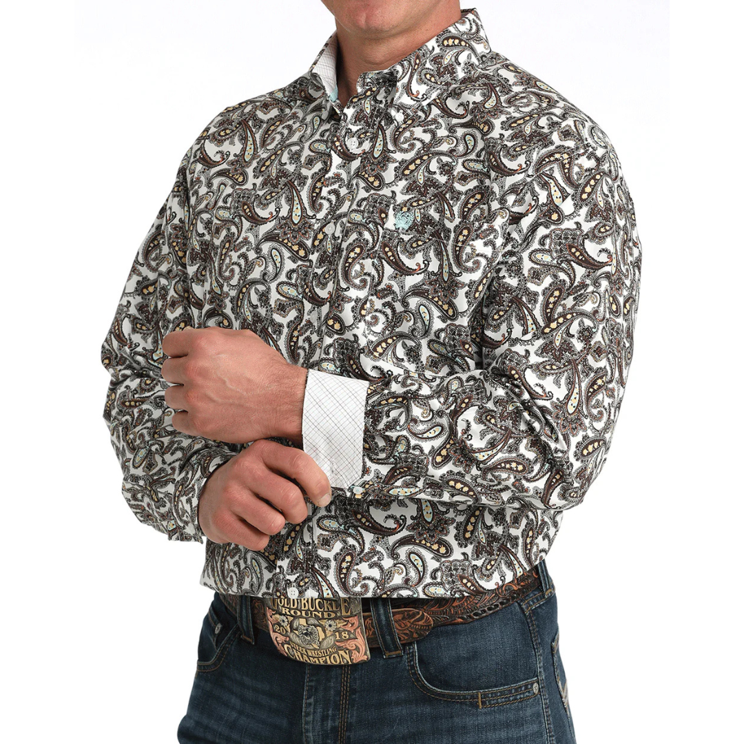 Cinch Men's L/S Classic Fit Paisley Button Down Western Shirt in White