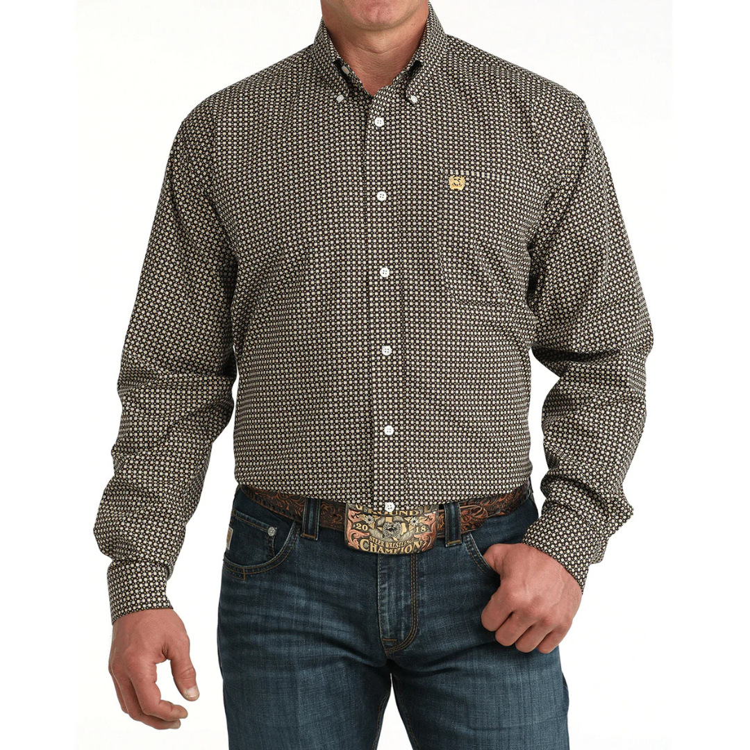 Cinch Men's L/S Classic Fit Medallion Button Down Western Shirt in Brown