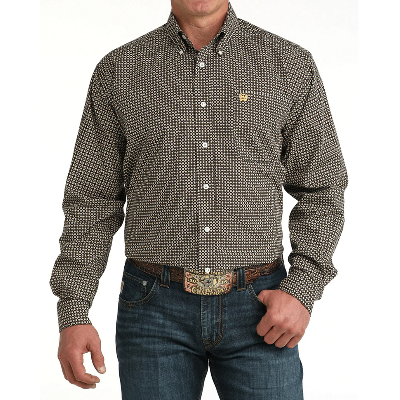 Cinch Men's L/S Classic Fit Medallion Button Down Western Shirt in Brown