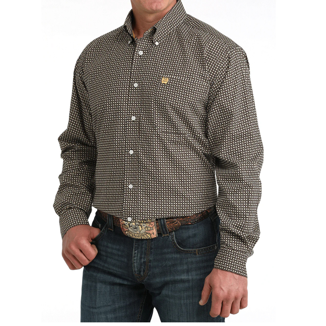 Cinch Men's L/S Classic Fit Medallion Button Down Western Shirt in Brown