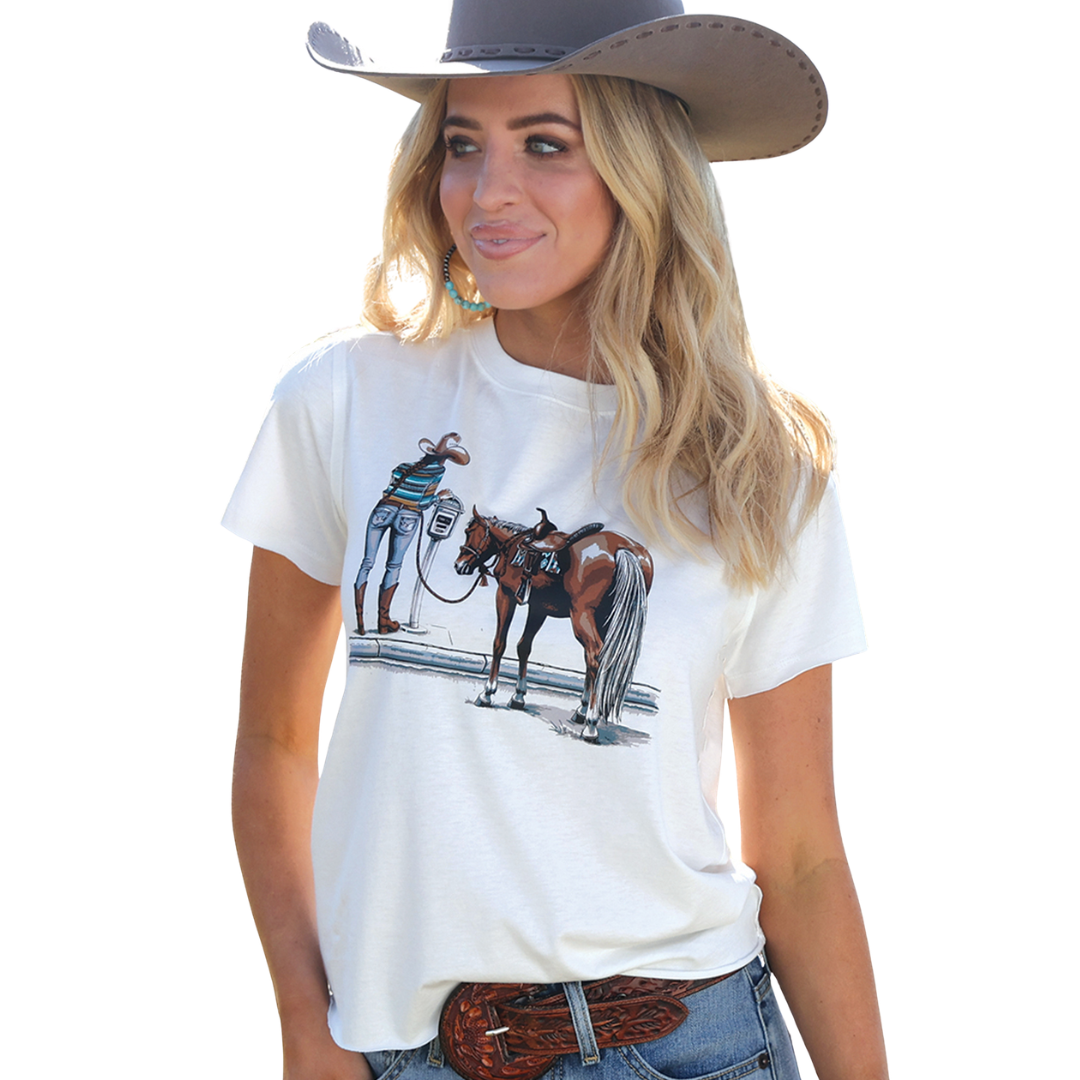 Cruel Women's Horse Parking Cropped Graphic T-Shirt in White