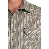 Cinch Men's L/S Modern Fit Floral Stripe Western Snap Shirt in Stone
