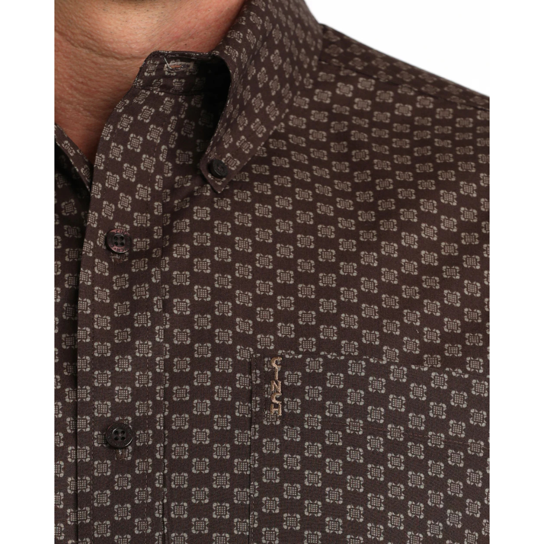 Cinch Men's L/S Modern Fit Geo Print Western Button Down Shirt in Brown