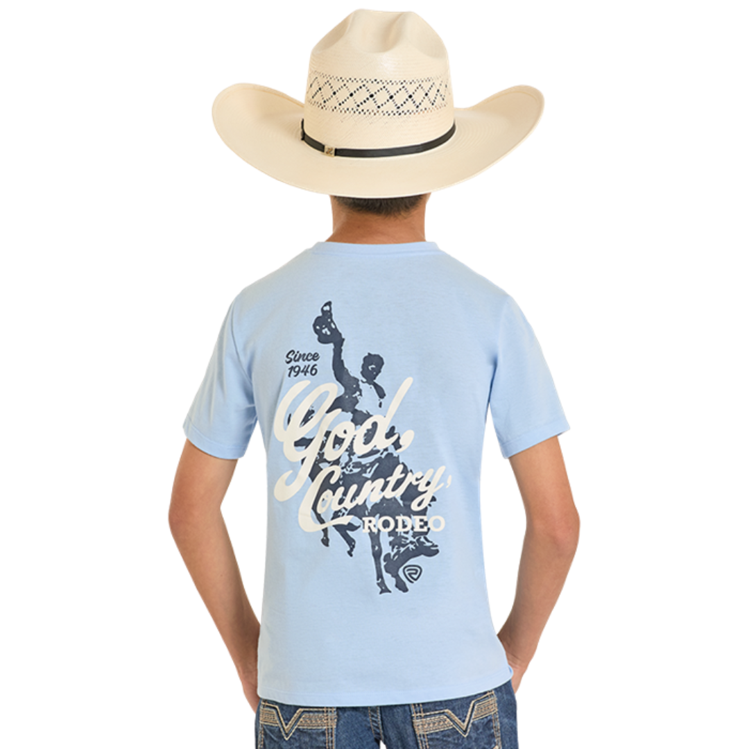 Rock & Roll Denim Boy's God, Country, Rodeo Graphic Tee in Baby Blue