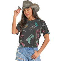 Women's Rock & Roll Denim Boot Print Graphic Tee