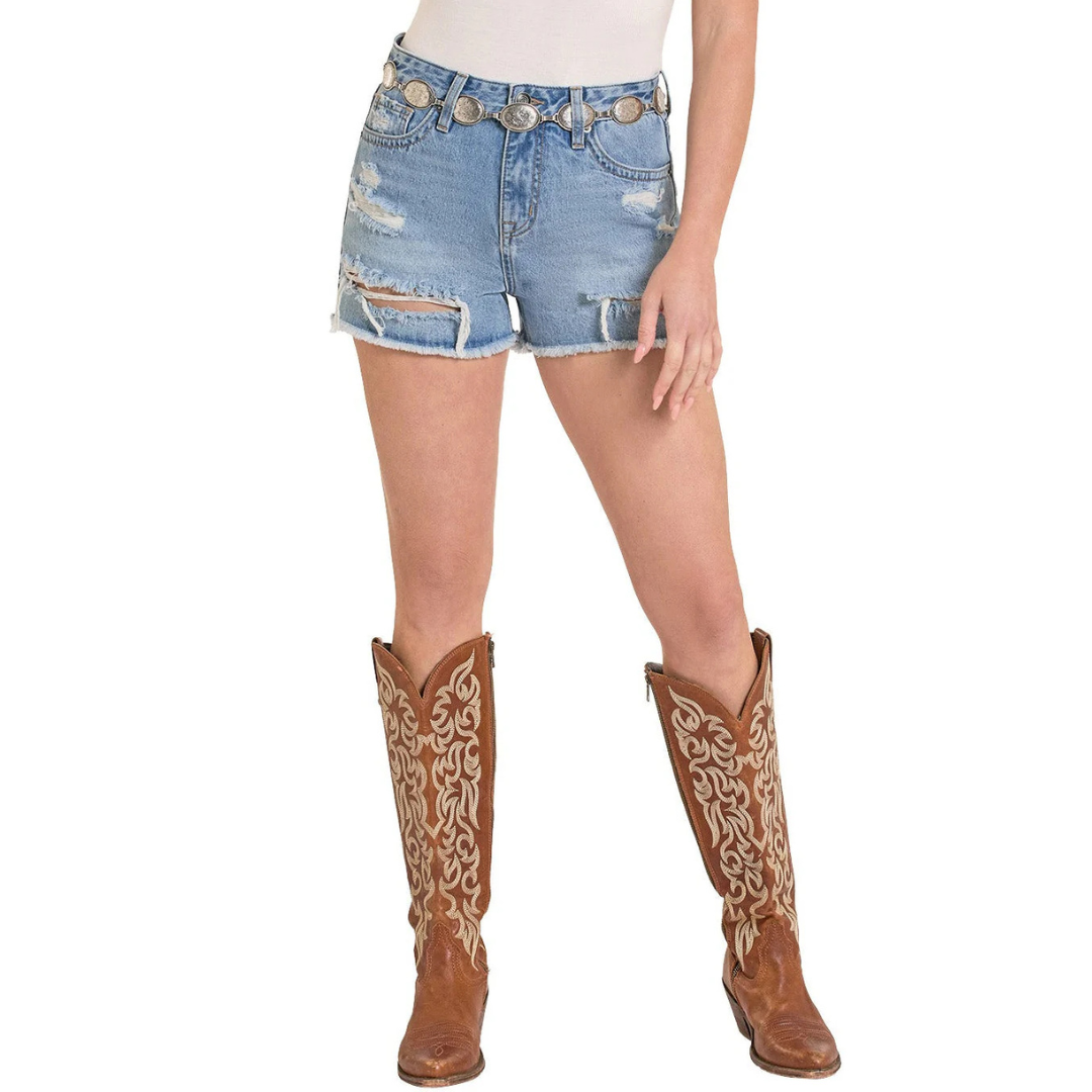 Rock & Roll Denim Women's High Rise Classic Pocket Distressed Shorts
