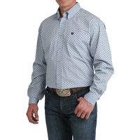 Cinch Men's L/S Classic Fit Button Down Western Shirt in Light Blue Geo Print