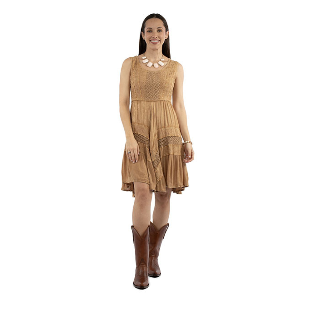 Scully Honey Creek Women's Sleeveless Embroidered Sundress in Golden Beige