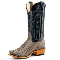 Horse Power Top Hand Men's Full Quill Ostrich Cutter Toe Boots in Serpentine Bruciato Grey