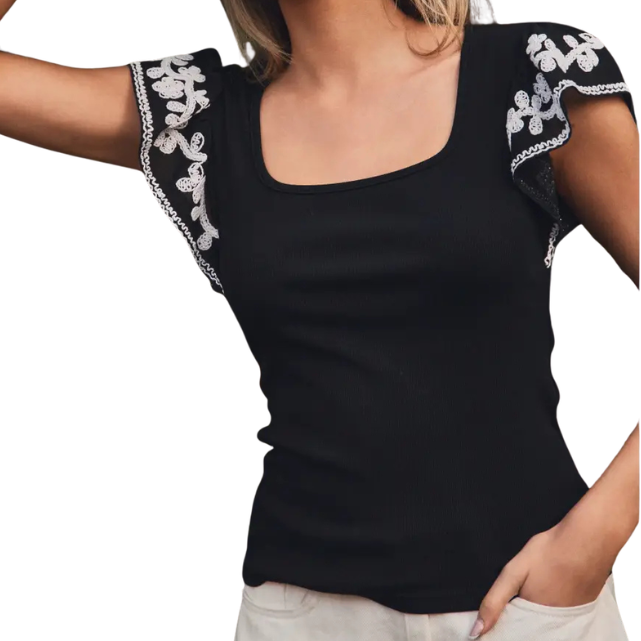 Women's Square Neckline Ribbed Knit Tank in Black (Available in Regular and Plus Sizes)