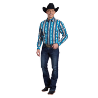 Roper Vintage Men's L/S Vintage Aztec Western Snap Shirt in Blue